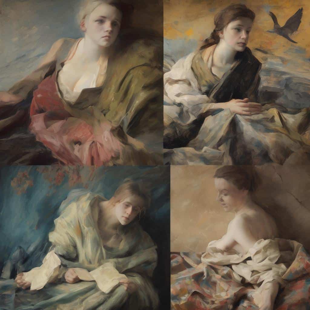 Χαρακτηριστικό πορτρέτο γυναίκας σε καμβά με ιστορική έμπνευση, τέχνη και τοπία.